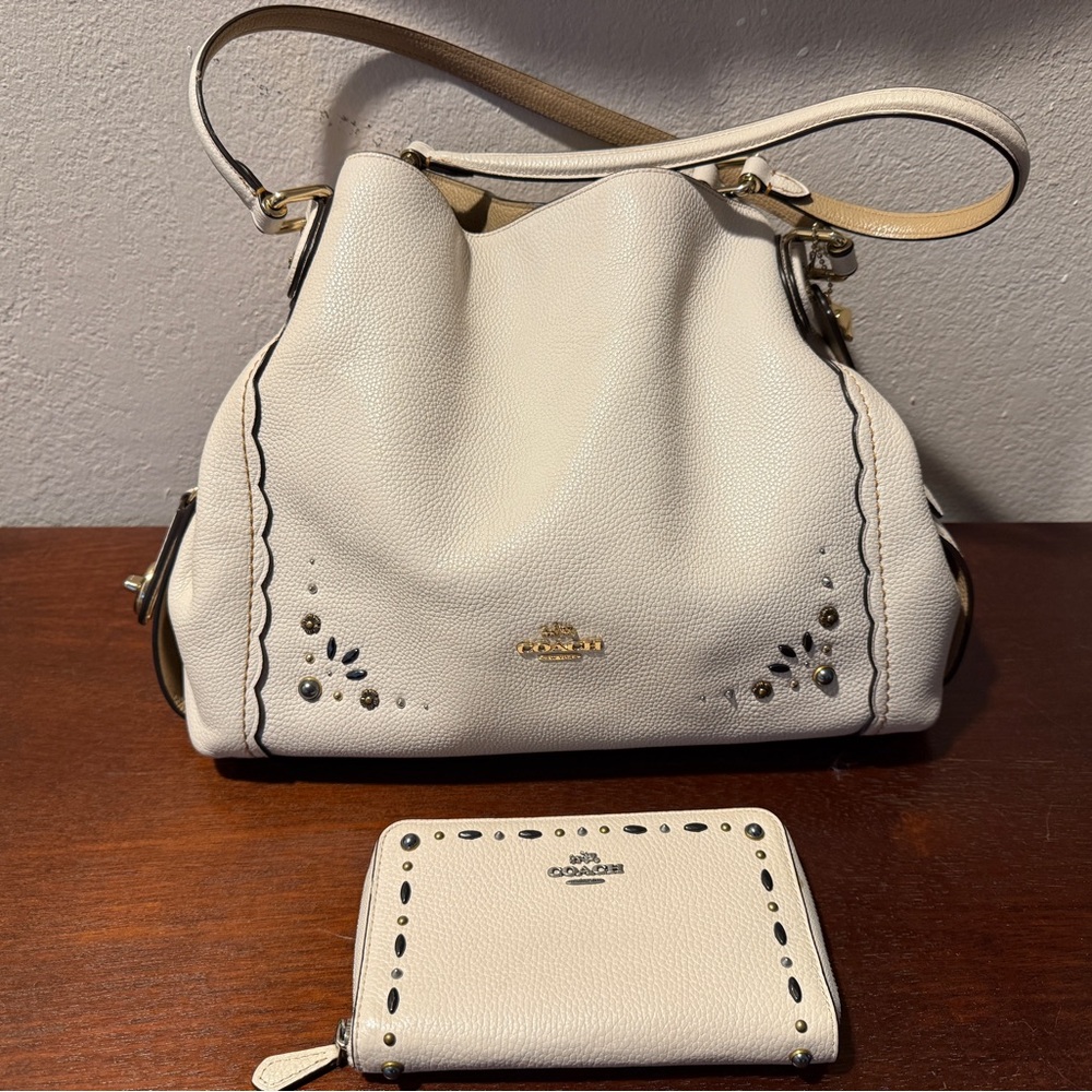 Coach Cream Shoulder Bag with Matching Wallet